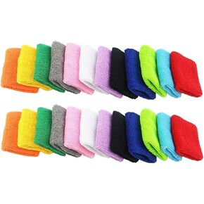 URBEST 12 Pair Sports Wristbands, Men's and Women's Wristbands, Stretchy and wicking cotton wristbands, perfect for basketball, football, tennis, rugby, running and gym.