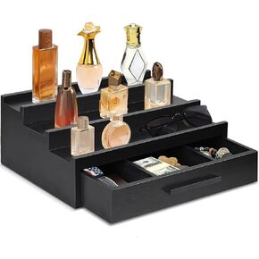 Wooden Cologne Organizer for Men, 4 Tier of Elevated Cologne Display Shelf with Drawer Storage Perfume Organization and Storage Display Risers,Great Gift for Man