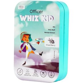 Soul Strips Officer Whiz Kid - Bacopa & Holy Basil for Enhanced Brain Function Vitamin B12, Mixed Berry Flavor, Zero Sugar, Vegan, 30 strips pack