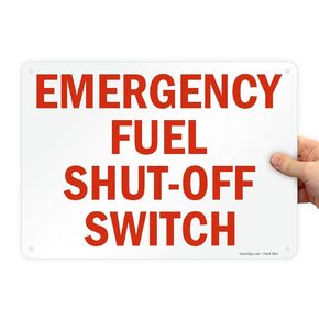 SmartSign 10 x 14 inch “Emergency Fuel Shut-Off Switch" Metal Sign, Screen Printed, 40 mil Laminated Rustproof Aluminum, Red and White