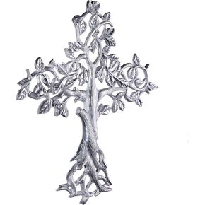 صليب حائط معدني شجرة الحياة من أبي ديكور | الصليب الروحي المسيحي للجدار | ديكور حائط متقاطع ديني، أفضل لديكور المنزل والمكتب وكهدية | ديكور متقاطع بلمسة نهائية من النيكل الفضي in Kuwait