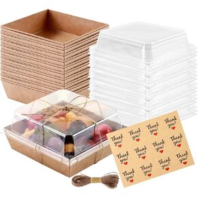 60 Packs Charcuterie Boxes with Clear Lids 5" Mini Dessert Boxes Disposable Food Containers - To Go Paper Charcuterie Snack Boxes for Sandwich, Sushi, Cake Slice, Cookies, Cocoa Bombs, Brown