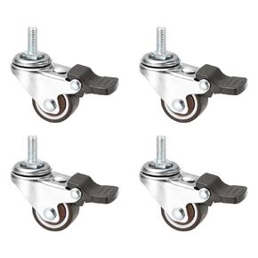 PATIKIL 1 Inch Stem Casters, 4 Pack Wire Shelf Caster Wheels with Brake Threaded Swivel Stem Wheels Wire Shelving for Rolling Cart Wheels Furniture Replacement, Brown