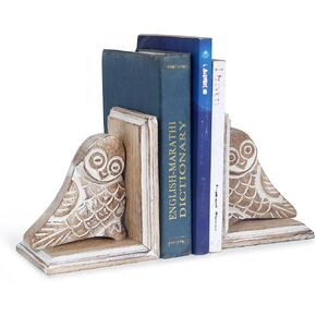 Wooden Owl Book Ends Hand Carved Decorative Bookend Home Décor Bookends | Desktop Organize Books Wooden Book Ends for Home Kitchen