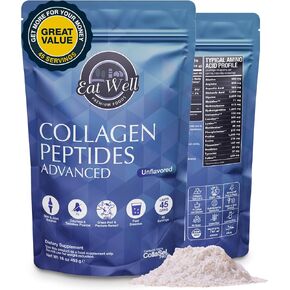EAT WELL PREMIUM FOODS Collagen Peptides Powder Protein 45 Servings, 16oz, Collagen for Skin, Bone and Joint Support, Type I & III Grass Fed Collagen Supplements for Women and Men, Keto, Amino Acids