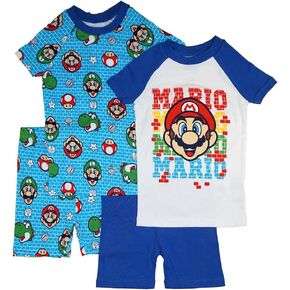 Super Mario Boys' Short Sleeve 4pc Pajama Shorts Set (10, Black/Red Mariokart)
