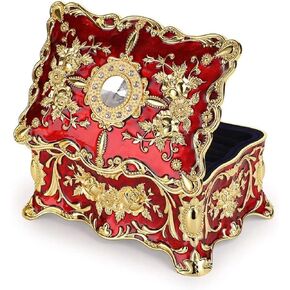 Vintage Two-Layer Rectangle Trinket Jewelry Box Ornate Ring Earrings Treasure Case Keepsake Box Organizer for Birthday Woman Girl Gift Home Dresser Decor,2.36 x 3.54 x 1.65 inches (Golden Blue)