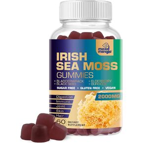 Irish Sea Moss 2000mg Gummies - Bladderwrack Burdock Elderberry Black Seed Turmeric Omega-3 Vitamins C D3 Zinc - Seamoss Supplements for Adults Kids - Vegan Sugar-Free Gluten Free Chewable Gummy