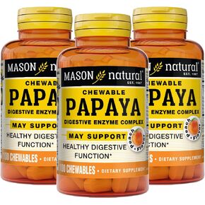 MASON NATURAL Papaya Digestive Enzyme Complex - Healthy Digestive Function, Promotes Nutrient Absorption, Peach Flavor, 100 Chewables (Pack of 3)