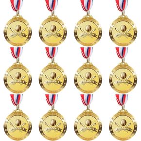 12 Pack Baseball Medals with Neck Ribbons for Kids and Adults - Perfect Party Favors and Sports Game Prizes 2-Inch