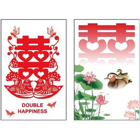 DMtse Feng Shui Double Happiness Amulet Card with The Symbol of Double Happiness, Mandarin Ducks, Lotus, Bird and Butterfly