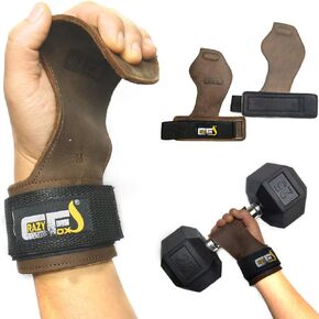 Flame Grips Leather Lifting Straps Heavy Duty Men and Women Gloves for Pull ups Deadlift Power Lifting with Neoprene Padded Wrist Wraps