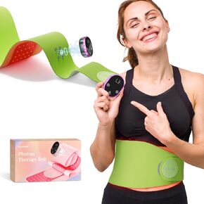 Scienlodic Red Light Therapy Belt - Rechargeable Infrared Light Therapy Device for Body - Vibration Wrap for Waist, Back, Belly, Thigh (Green)