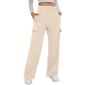Womens High Waist Cargo Sweatpants Baggy Fleece Casual Workout Jogger Pants with Pockets
