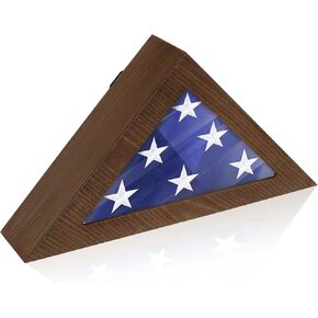 Flag Case for Small American Flag, Wooden 3’ x 5’ Flag Box Display Case with HD Plexiglass Glass (Not for Funeral Flag), Folded Triangle Flag Frames for Military Flag