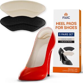 Fixic Heel Pads for Shoes - 5 Pairs Pack - Unisex Heel Protectors for Shoes - Soft Heel Cushion - Beige & Black Heel Inserts for Women - Premium Shoe Heel Pad - Step Into Comfort with Shoe Filler!