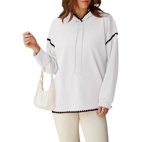 Theenkoln Womens Trendy Oversized Hoodie Long Sleeve Drop Shoulder Contrast Color Drawstring Sweatshirt Fall Fahion Pullover