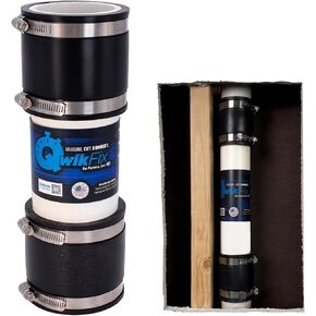 Fernco QwikFix Broken Pipe 3" Coupling Repair Kit for Plastic, Cast Iron and Steel Pipes in Black