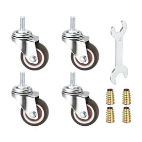PATIKIL 1.25 Inch Swivel Caster Wheels, 4Pcs M6x15mm Threaded Stem Casters Load Capacity 132 Lbs with Tool Set for Furniture Trolley Cart, Brown