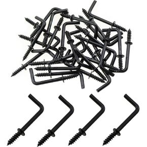30PCS 33mm/1.3inch Ceiling Hook L Shaped Hanging Hook Black Right Angle Medallion Hook Metal Frame Screw Hook Suitable for Hanging Painting and Curtains and Everyday Clothes