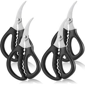 4PCS Seafood Scissors Crab Scissors Stainless Steel Seafood Fish Crab Shrimp Lobster Scissors for Kitchen, Multifunctional Crab Leg Crackers and Tools Black