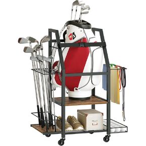 مرآب تخزين حقائب الجولف، منظم حقائب الجولف، حامل تخزين كبير للجولف مع عجلة، مناسب لنوادي الجولف وكرات الجولف وإكسسوارات معدات الجولف، للمرآب والنادي، بني ريفي GB02BR in Kuwait