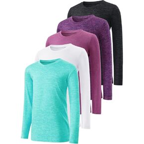 Star Vibe 5-Pack Girls Long Sleeve Athletic Shirts Dry Fit Crew Neck Active Performance T-Shirts for Kids Teens Workout Tops