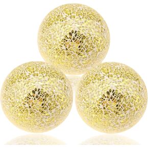 3Pcs Decorative Glass Ball 4 Inch Mosaic Orbs Round Balls Table Centerpiece Party Wedding Decor Sphere for Bowls Vases Dining Filler (Gold)