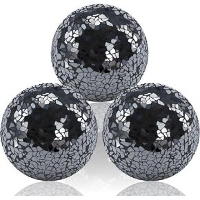 3Pcs Decorative Glass Ball 4 Inch Mosaic Orbs Round Balls Table Centerpiece Party Wedding Decor Sphere for Bowls Vases Dining Filler (Gold)