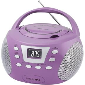 HANNLOMAX HX-332CD Portable CD Boombox, PLL FM Radio, Bluetooth, LCD Display, Aux-in, AC/DC Dual Power Source (Pink)