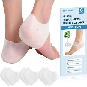 3 Pairs Silicone Heel Protectors with Aloe Vera Extract - Sumiwish Plantar Fasciitis Heel Cup for Cracked Heel,Achilles Tendonitis and Dry Cracked Heel,Gel Heel Pads for Women & Men