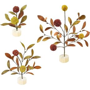 3 Pieces Small Artificial Fall Trees, Mini Village Fall Tabletop Trees with Billy Balls Autumn Miniature Tree Fall Table Centerpieces for Harvest Wedding Party Thanksgiving Decoration