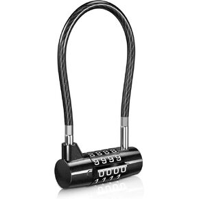 ORIA Long Shackle Combination Lock, 6.9 Inch Cable Lock, 4 Digit Resettable Padlock, Waterproof Gate Locks for Outdoor Fence, Steel Cable Padlock for Gym School Locker Bike