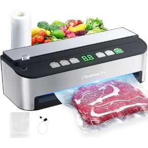 Vacuum Sealer Machine, Beelicious® 85KPA Fully Automatic 8-IN-1 Food Sealer with Bags Storage, Build-in Cutter, Moist Mode and Air Suction Hose | Digital Countdown | Sous Vide