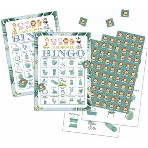 Jungle Animal Bingo Cards, Safari Baby Shower Bingo Game for 24 Players, Gender Reveal Party Games, Family Friends Activities, Baby Shower Party Favors Supplies Decorations(04)