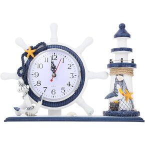 FOMIYES Ocean Style Ornaments Anchor Desk Clock Nautical Lighthouse Desktop Clock Bedside Clock Beach Sea Theme Home Decor for Home Livingroom Bedroom Lighthouse Clock