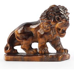2.5 Inch Yellow Tiger Eye Crystal Lion Gemstone Statue Healing Stones Hand Carved Animal Collection Sculpture Home Decor Packaging with Gift Box(1pc, Yellow Tiger Eye)