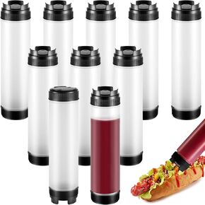 Condiment Squeeze Bottles,10 PCS 16oz Squeeze Bottles, Large Valve Condiment Squeeze Bottle, Inverted Leakproof Sauce Dispenser, Restaurant Catering Refillable Plastic Sauce Dispensing Bottle