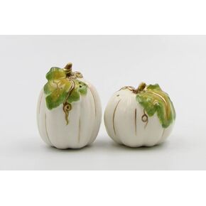 Cosmos Gifts 21036 White with Gold Ceramic Pumpkin Salt and Pepper Shaker