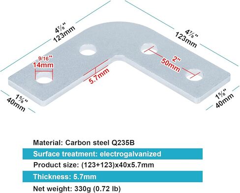 6 عبوات من 4 فتحات بزاوية 90 درجة، تركيب قناة تبختر 1-5/8 بوصة، موصل على شكل حرف L، لوحة مسطحة لنجار الزاوية، قبول مسمار 1/2 بوصة، فولاذ مجلفن كهربائيًا، سمك 5.7 مم in Kuwait
