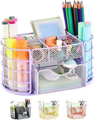 منظمات وإكسسوارات مكتب سباكريا، حامل أقلام منظم للمكتب، منظم لوازم المكتب المكتبية (ذهبي وردي) in Kuwait