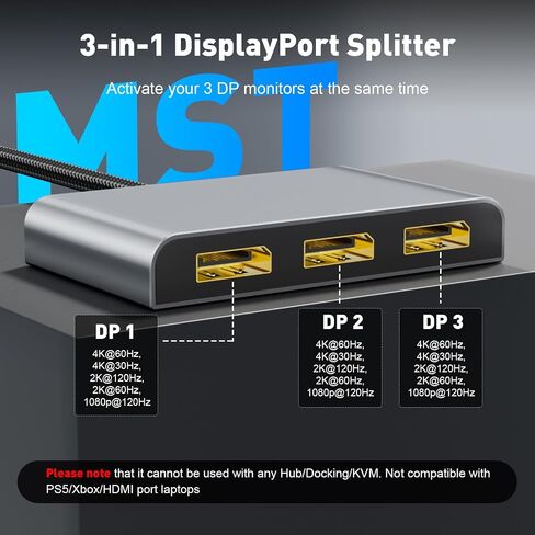 DisplayPort to Dual HDMI Adapter | 4K 60Hz DP to HDMI Splitter Extended Display Adapter for Dual Monitors,Display Port to 2 HDMI Converter for Dell, NVIDIA, AMD, Lenovo, HP in Kuwait