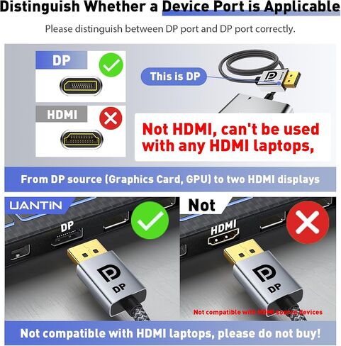 DisplayPort to Dual HDMI Adapter | 4K 60Hz DP to HDMI Splitter Extended Display Adapter for Dual Monitors,Display Port to 2 HDMI Converter for Dell, NVIDIA, AMD, Lenovo, HP in Kuwait