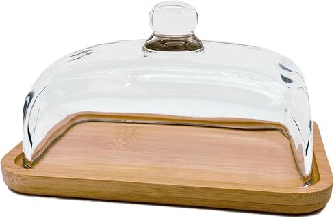 butter dish with lid, airtight lid keeps butter soft - Glass butter dish with lid for countertop. Widened design to fit all butters. Bamboo pallets are safer and healthier. Dishwasher Safe. in Saudi Arabia