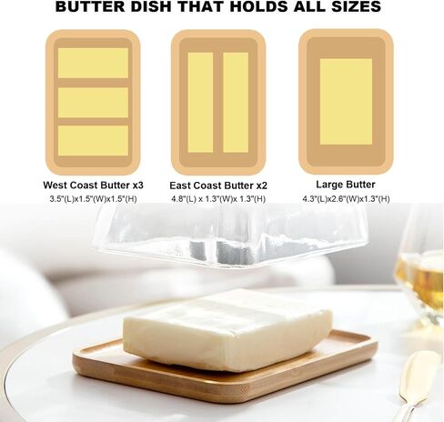 butter dish with lid, airtight lid keeps butter soft - Glass butter dish with lid for countertop. Widened design to fit all butters. Bamboo pallets are safer and healthier. Dishwasher Safe. in Saudi Arabia