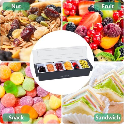 حاوية تقديم البهارات المبردة بالثلج، علبة للخضروات والبهارات مع غطاء، علبة كبيرة مكونة من 6 أقسام قابلة للإزالة، صينية مقبلات مبردة من أجل تقديم التاكو والسلطة والفواكه in Saudi Arabia