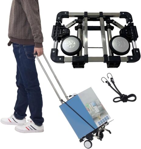 Folding Hand Truck Dolly with 2 Wheels, Foldable Luggage Cart, Loadable 55lbs, Stainless Steel Travel Trolly, Portable Dolly for Moving Airport Use in Saudi Arabia