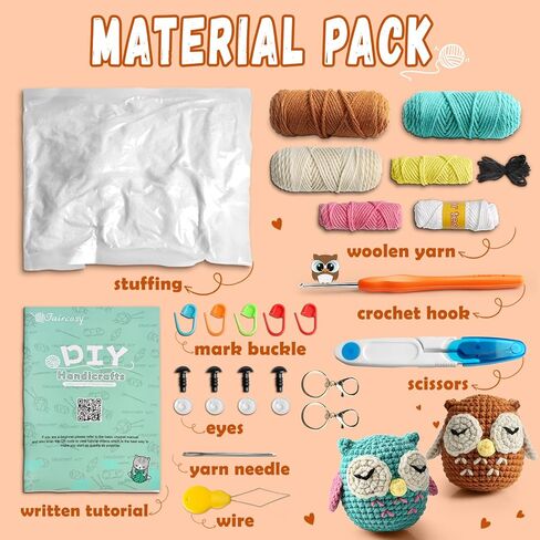 مجموعة Faircosy Amigurumi Crochet للبالغين: مجموعات الكروشيه الحيوانية للأطفال المبتدئين - تعلم كيفية الكروشيه Snial Amigurumi Starter Kit مع مقاطع فيديو تعليمية مفصلة وتعليمات (40٪ + غزل إضافي) in Kuwait