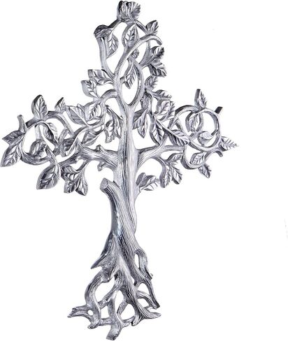 صليب حائط معدني شجرة الحياة من أبي ديكور | الصليب الروحي المسيحي للجدار | ديكور حائط متقاطع ديني، أفضل لديكور المنزل والمكتب وكهدية | ديكور متقاطع بلمسة نهائية من النيكل الفضي in Kuwait