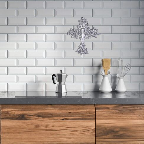 صليب حائط معدني شجرة الحياة من أبي ديكور | الصليب الروحي المسيحي للجدار | ديكور حائط متقاطع ديني، أفضل لديكور المنزل والمكتب وكهدية | ديكور متقاطع بلمسة نهائية من النيكل الفضي in Kuwait